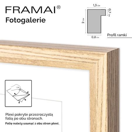 Ramka na zdjęcia 3x 10x10 4x 10x15 1x 15x21 dębowa galeria na 8 zdjęć ramka 40x50 cm FRAMAI