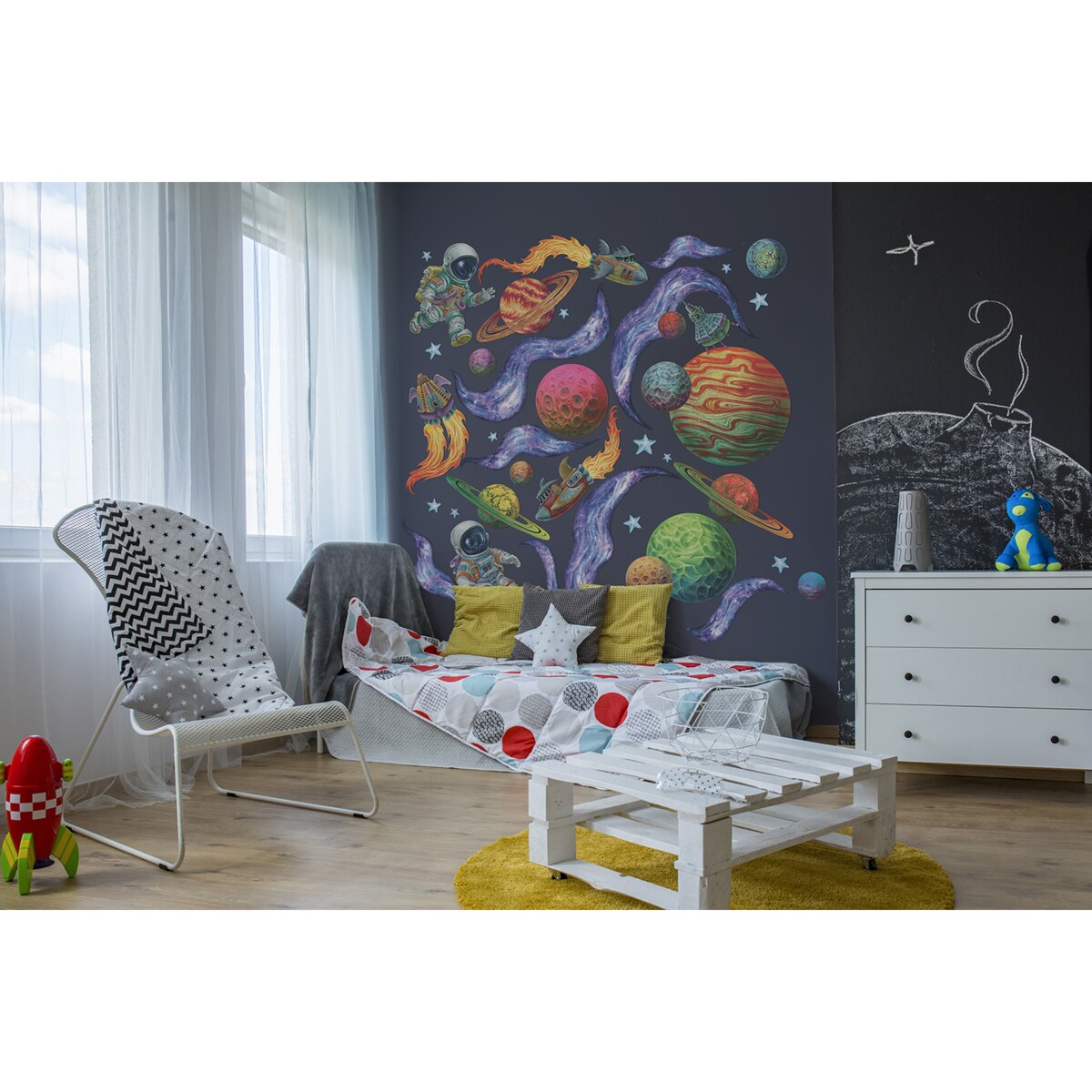 Zestaw naklejek na ścianę, Kolorowy kosmos, 130cm