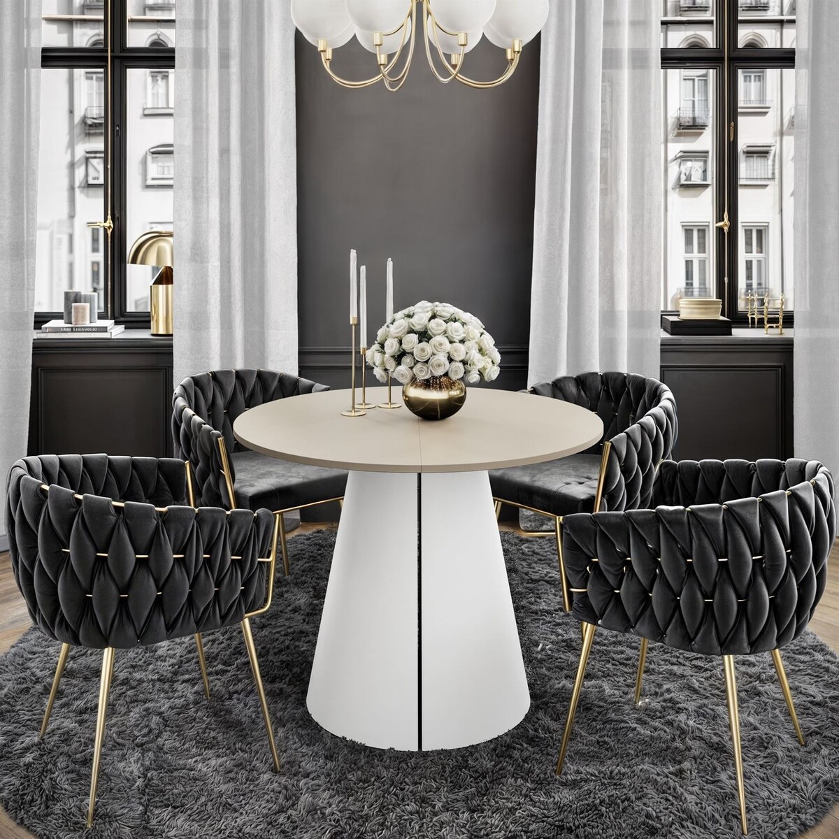 Okrągły stół rozkładany LAVA, średnica 100cm, biały / kaszmir mat