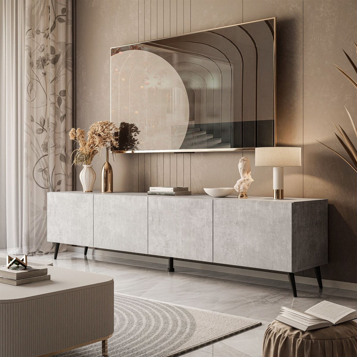 Szafka RTV COLGANTE 200 beton nogi skośne czarne