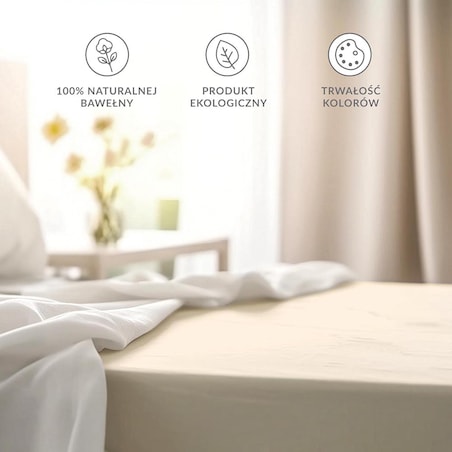 Prześcieradło bawełniane bez gumki 200x220 + dodatkowe 5cm po bokach kremowe
