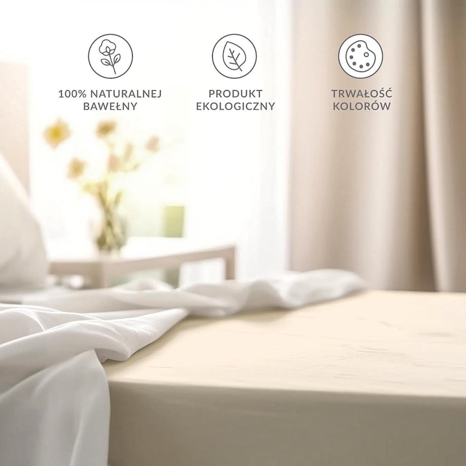 Prześcieradło bawełniane bez gumki 200x220 + dodatkowe 5cm po bokach kremowe