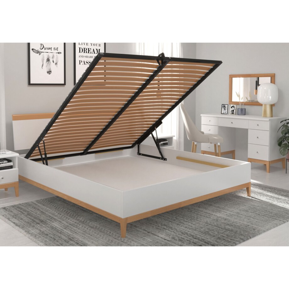 Drewniane łóżko ze stelażem i skrzynią Visby Livia Bc 160x200 cm