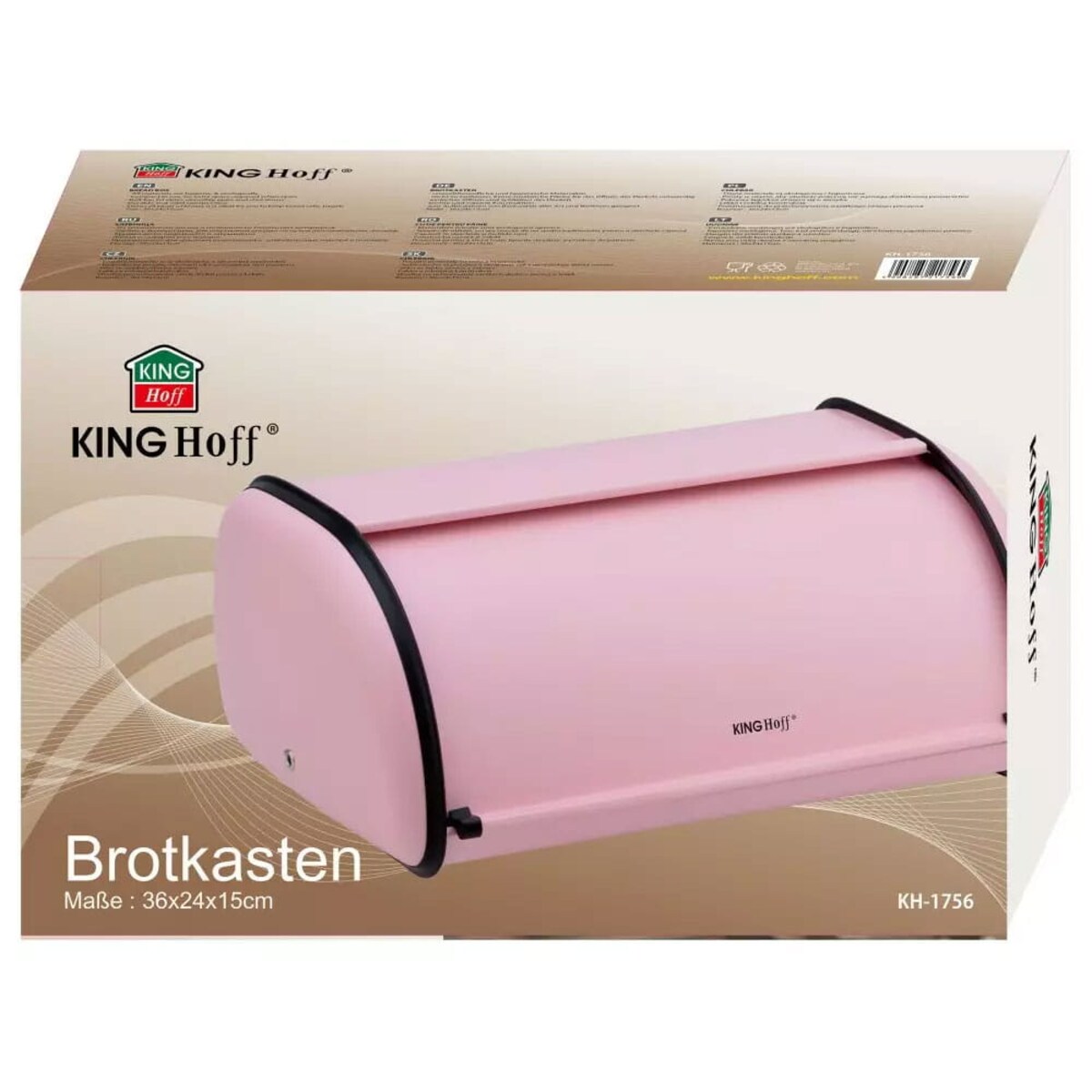 Chlebak stalowy mały 36cm różowy matowy pojemnik na chleb pieczywo bułki KINGHOFF