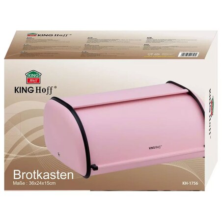 Chlebak stalowy mały 36cm różowy matowy pojemnik na chleb pieczywo bułki KINGHOFF