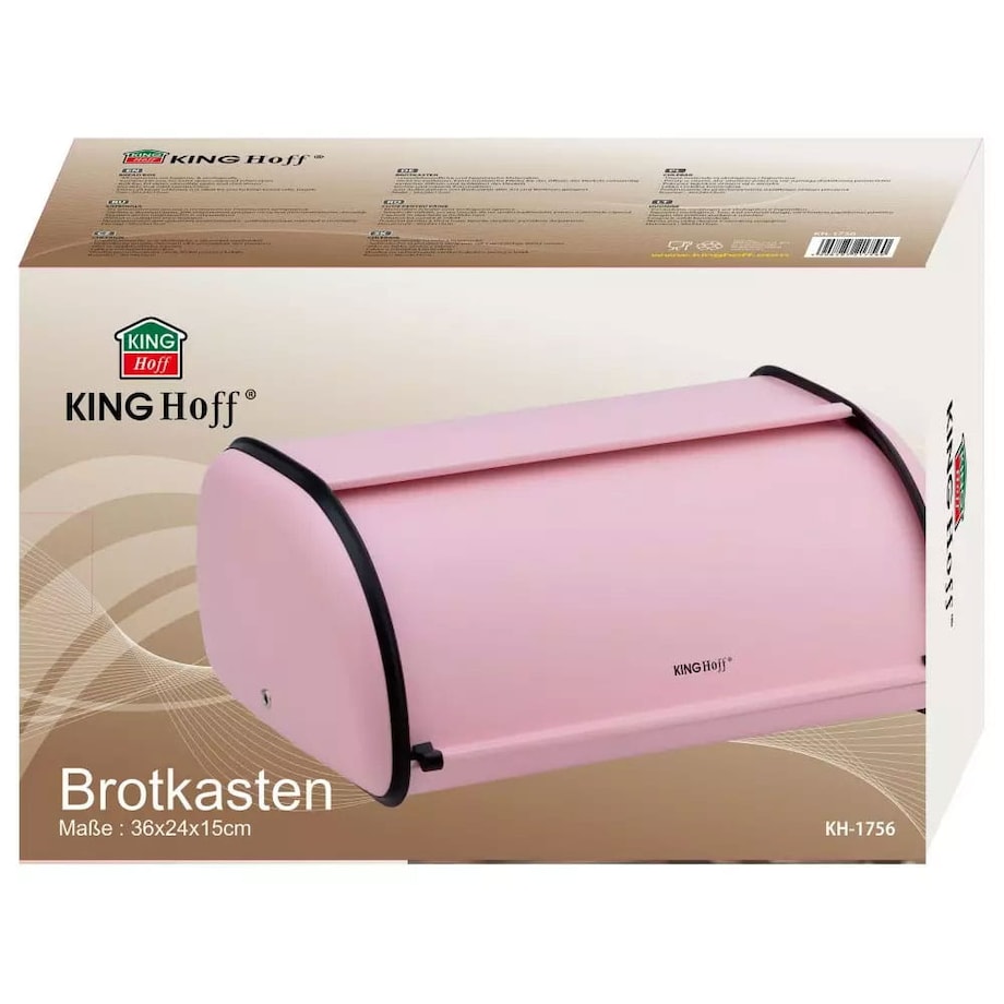 Chlebak stalowy mały 36cm różowy matowy pojemnik na chleb pieczywo bułki KINGHOFF