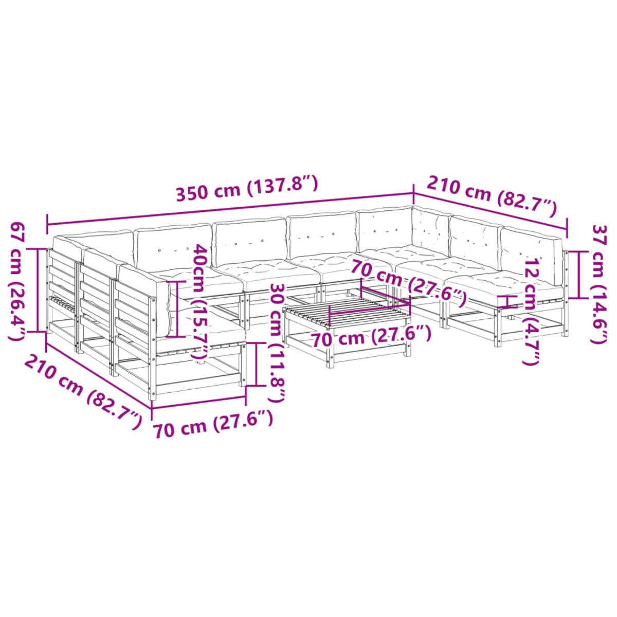 vidaXL 10-cz zestaw wypoczynkowy do ogrodu, z poduszkami, woskowy brąz