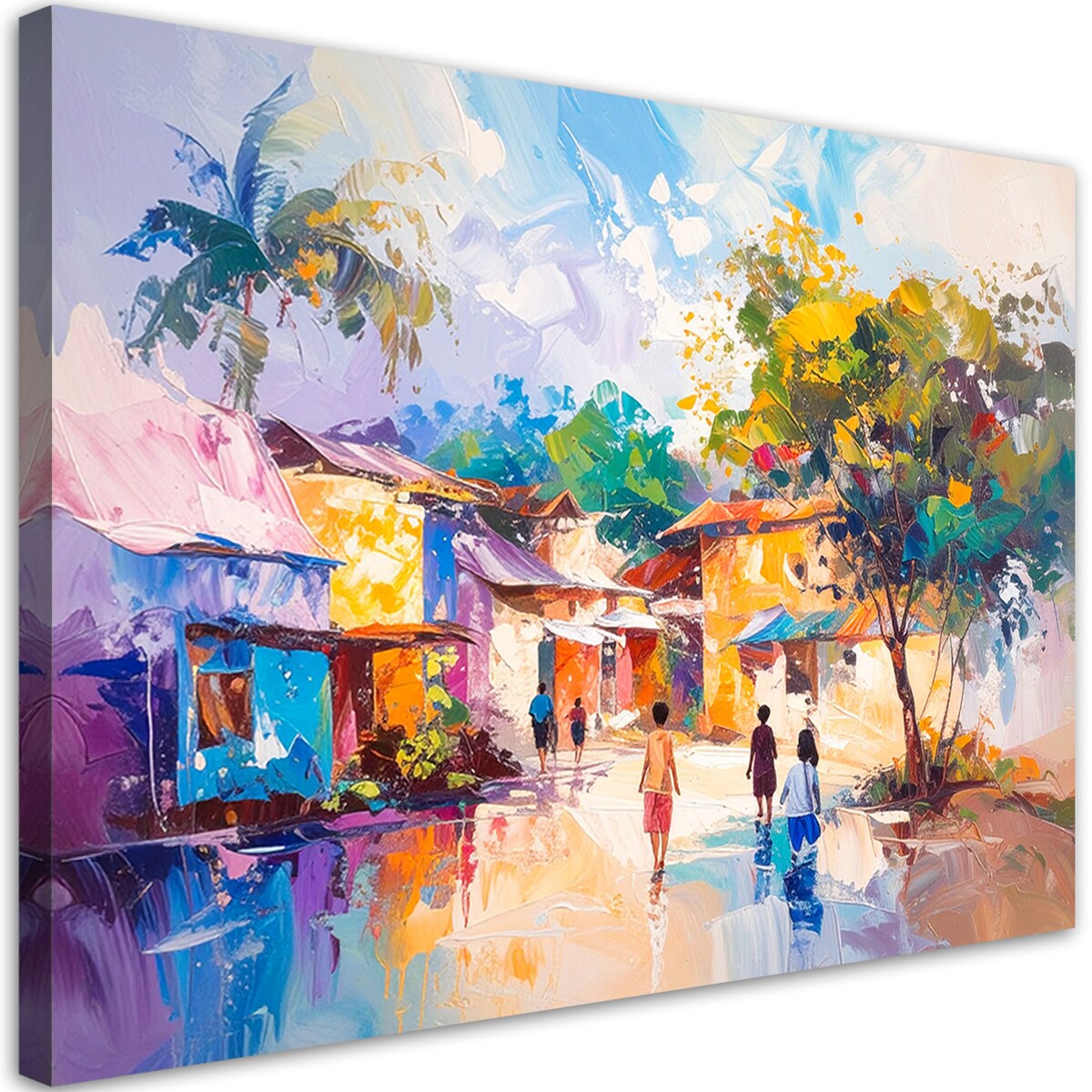 Obraz do pokoju dziecka salonu biura kuchni, Abstrakcja Kolorowa wioska domy ludzie 30x20 cm