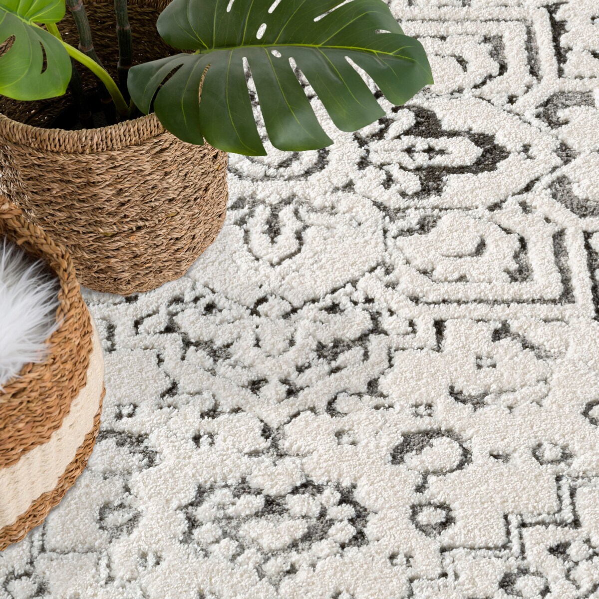 Dywan klasyczny vintage z efektem postarzenia Lounia 6380 Szary Krem 120x170