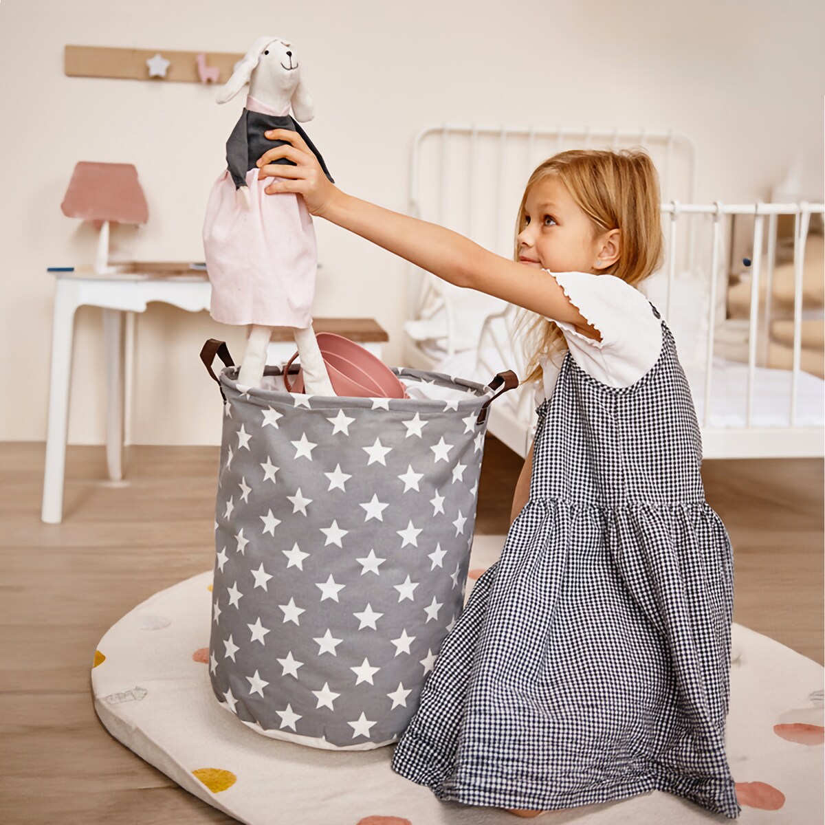 bawełniany kosz na zabawki sipo, zamykany na ściągacz, gwiazdy, xl