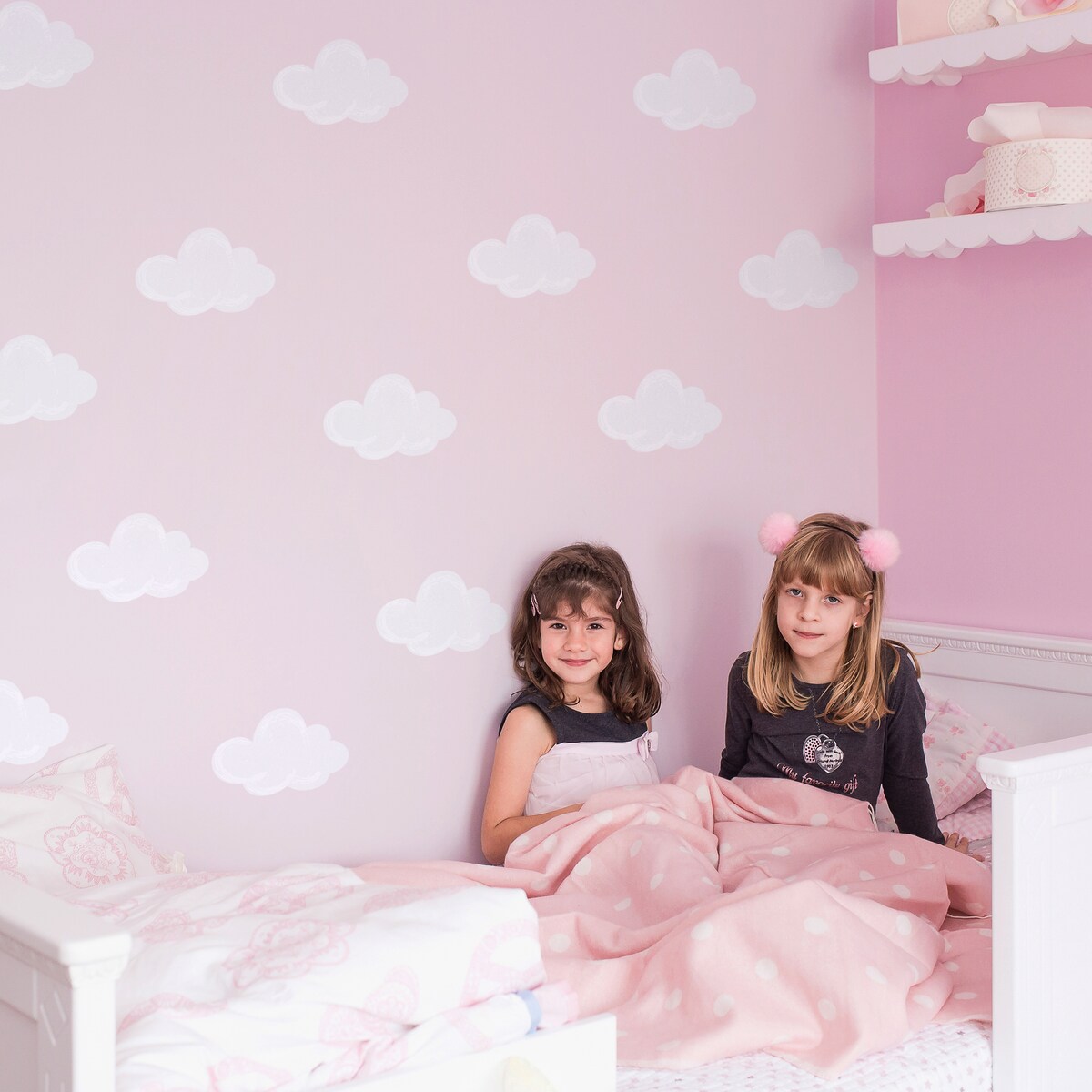 Naklejki Na Ścianę Dla Dzieci Białe Chmurki Pastelowe Chmury Boho Zestaw 60x30cm