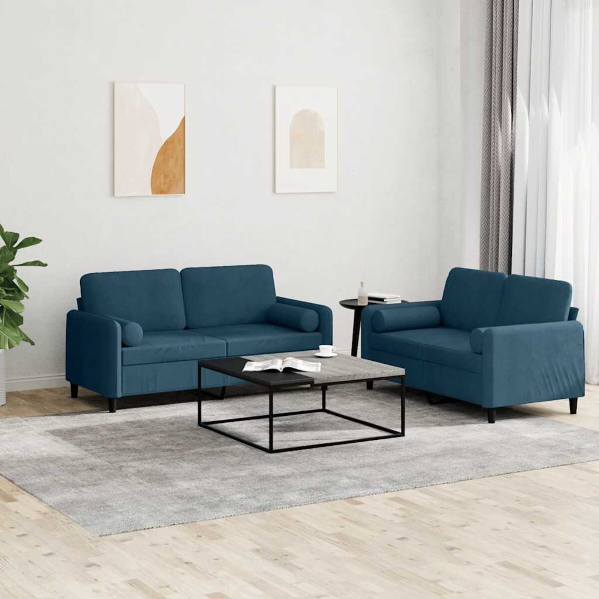 vidaXL 2-cz. komplet wypoczynkowy z poduszkami, niebieski, aksamit