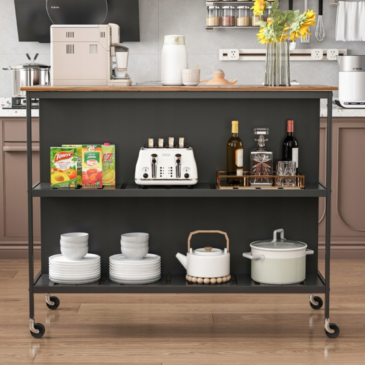 Wyspa kuchenna stół barowy kredens szafka na kółkach 2 półki regał wózek