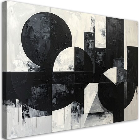 Obraz do salonu biura, Abstrakcyjna kompozycja koła kształty czarno biały
