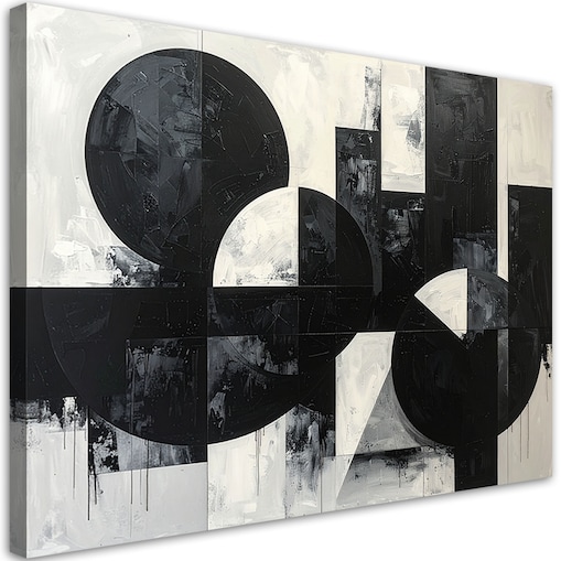 Obraz do salonu biura, Abstrakcyjna kompozycja koła kształty czarno biały