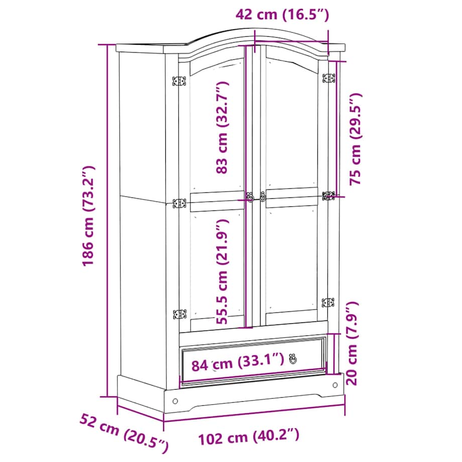 vidaXL Szafa Corona, biała, 102x52x186 cm, lite drewno sosnowe