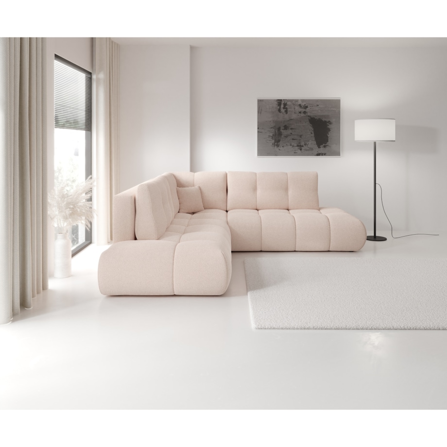 Narożnik pikowany, rozkładany z funkcją spania SOHI, Curio 60 - jasny róż