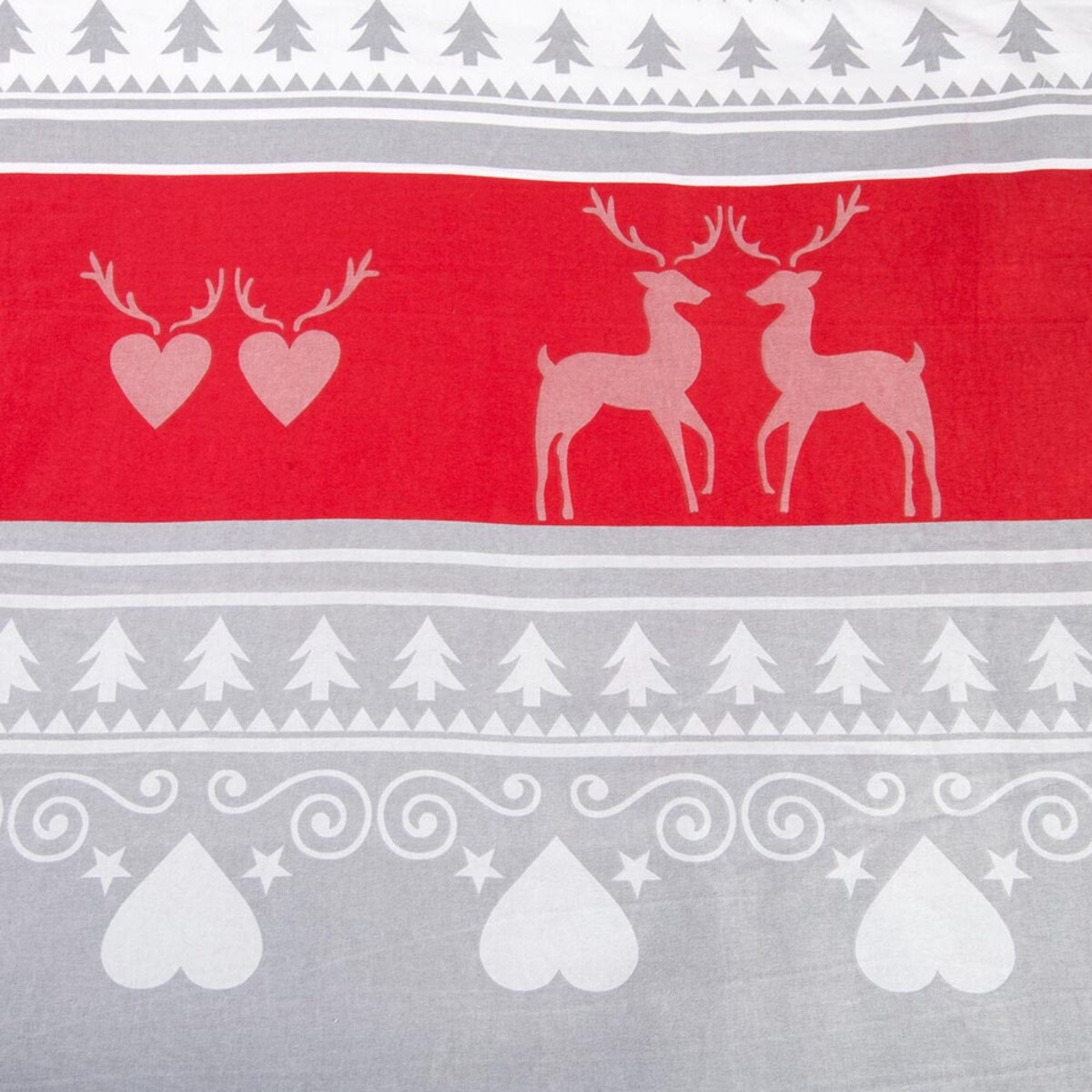 Pościel flanelowa 140x200 Amoria szara w serca i choinki, Flanelove
