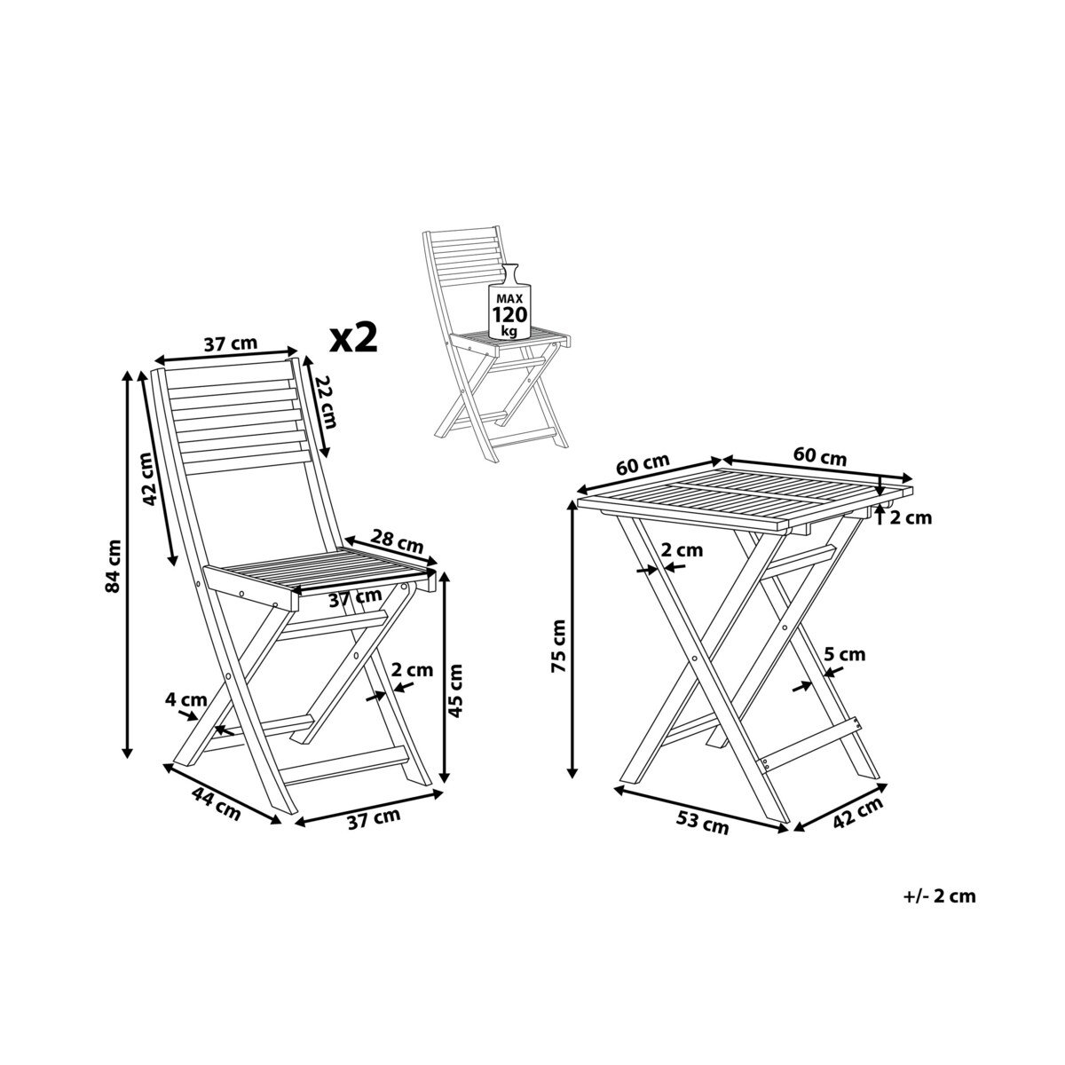Zestaw mebli balkonowych Składane FIJI Drewno Jasnobrązowy