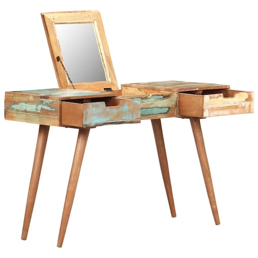vidaXL Toaletka z lustrem, 112x45x76 cm, lite drewno z odzysku