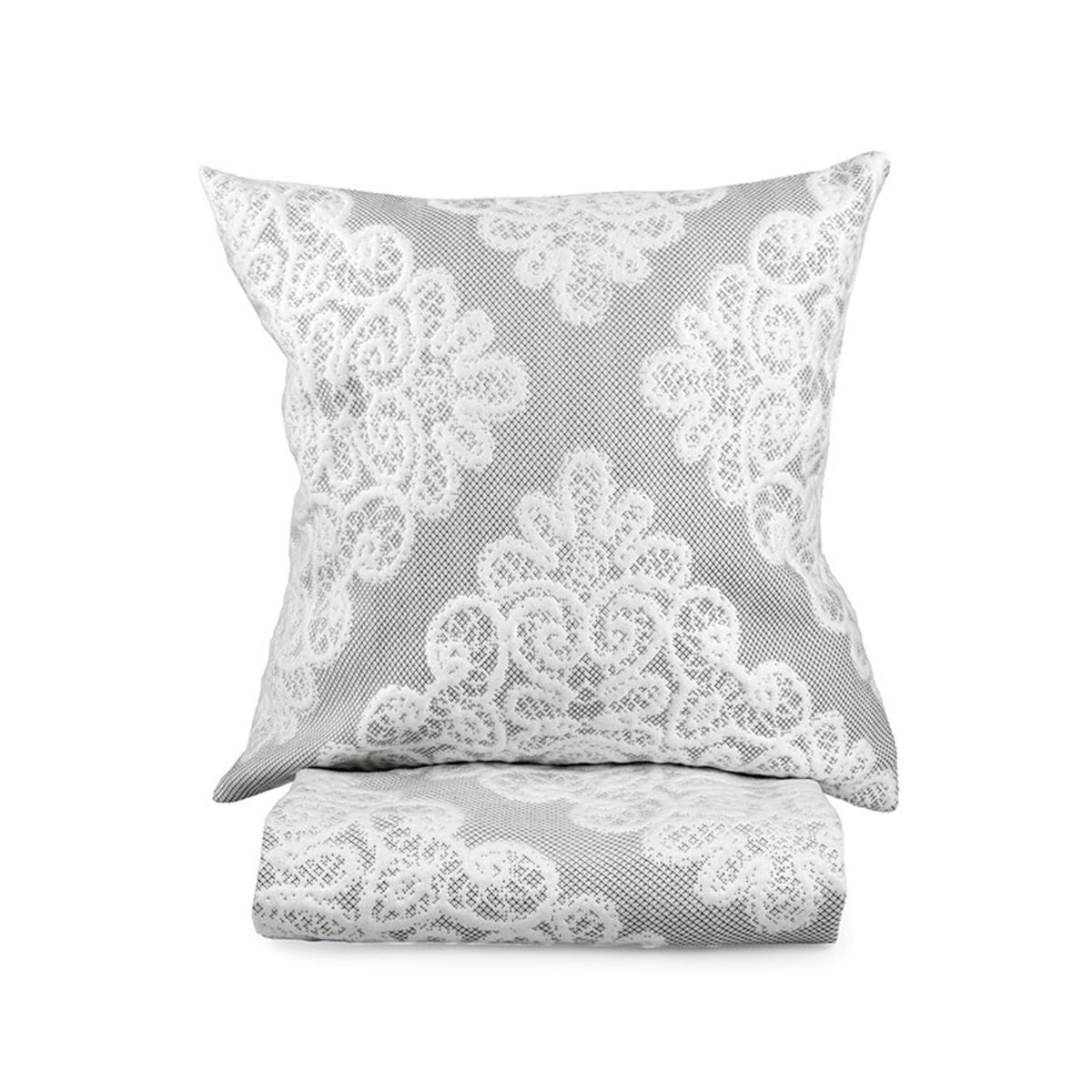 Narzuta na łóżko, pasaż 70x200 szara koronka vintage