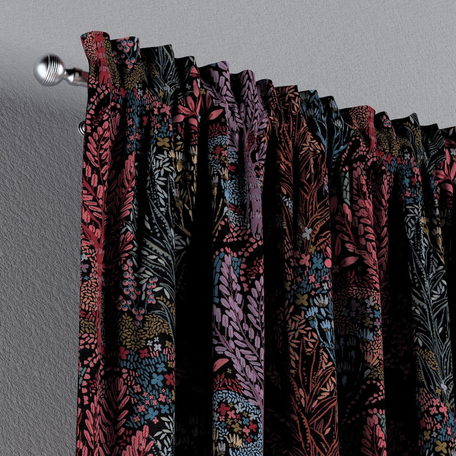 Zasłona na kanale z grzywką 1 szt. 130x260 kolorowe rośliny na czarnym tle