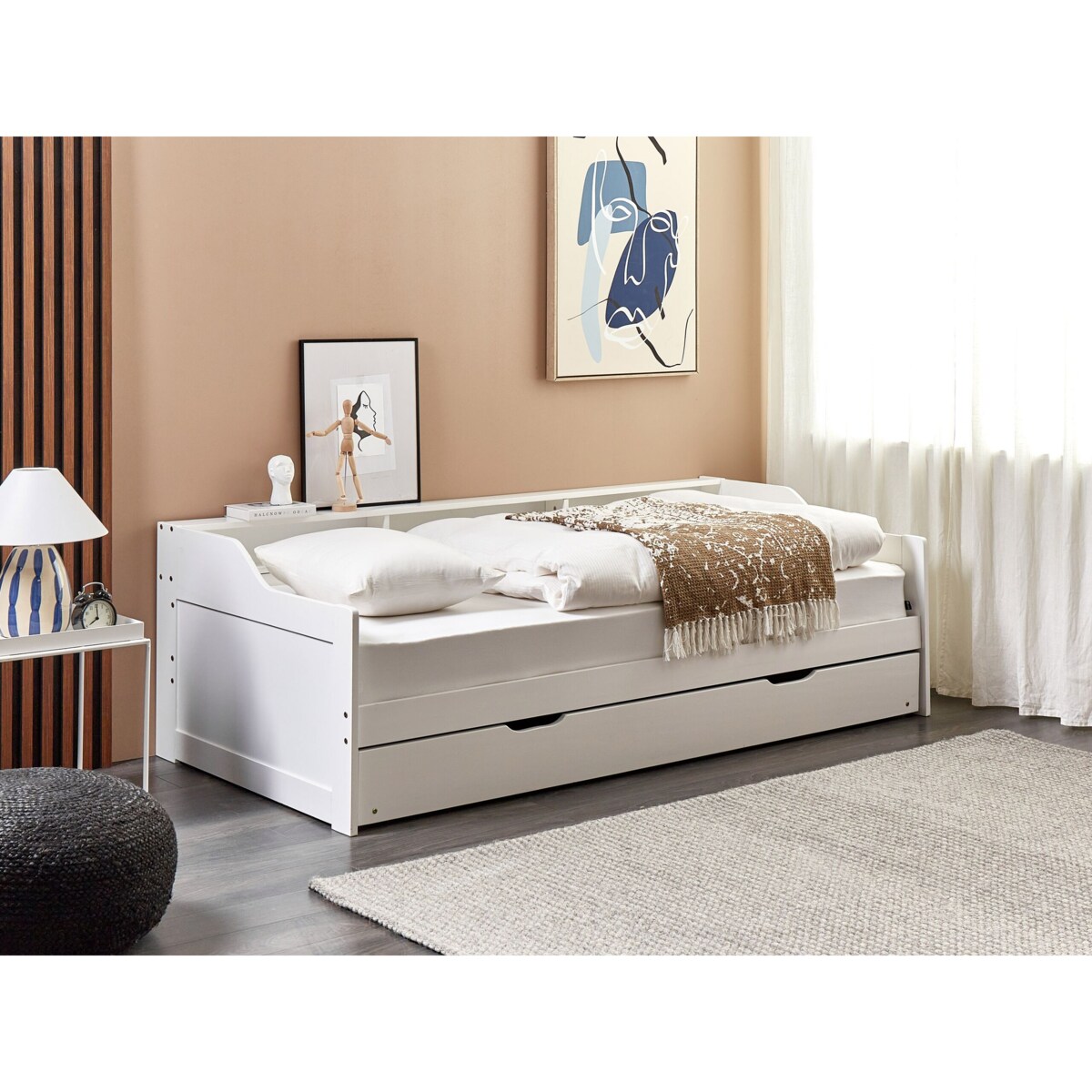 Łóżko wysuwane drewniane 90 x 200 cm białe EDERN