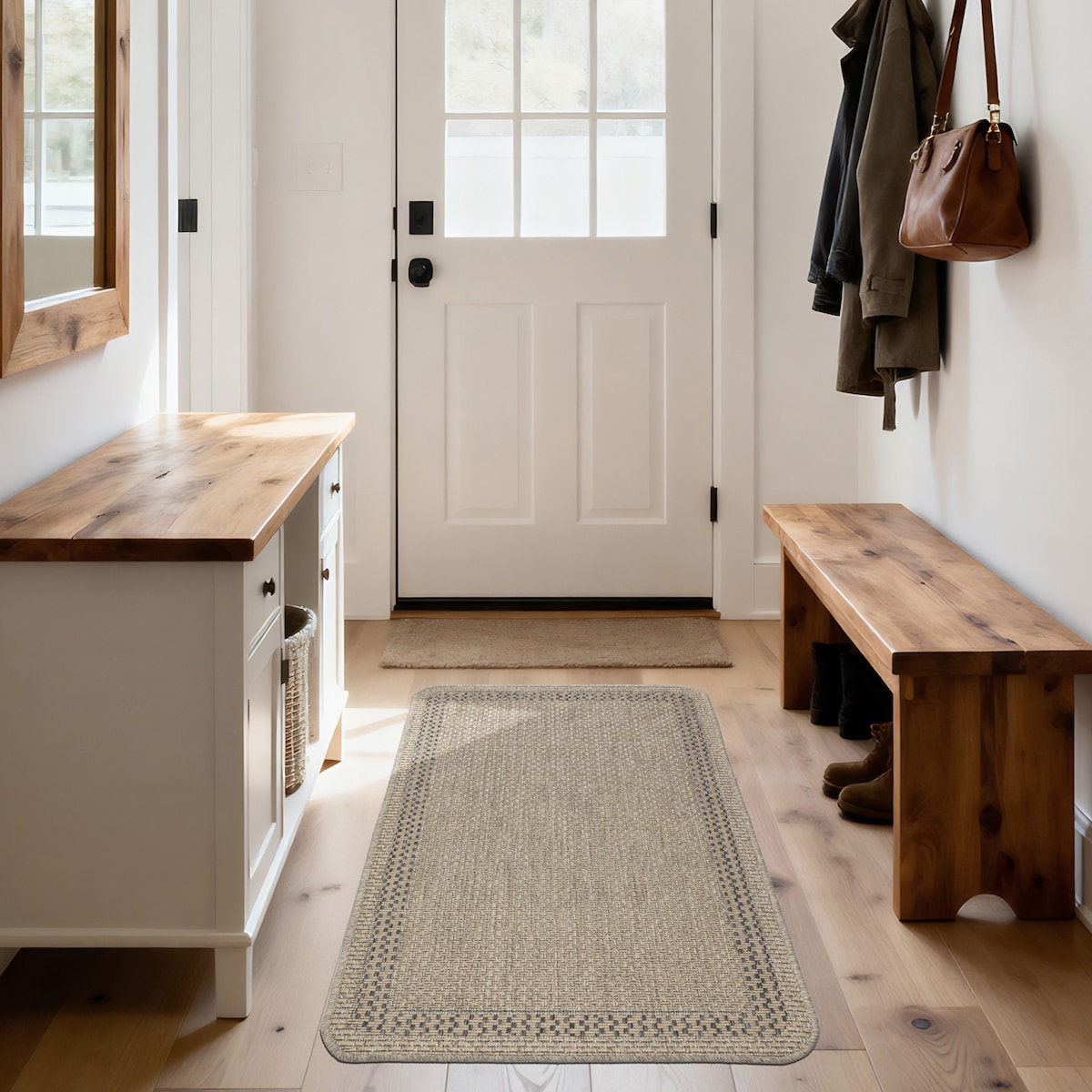 Chodnik płasko tkany Roma 68x114 cm Ramka Beżowy