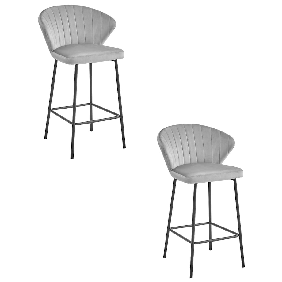 Hoker Do Jadalni Kuchni Baru Wysoki Gatta - Aksamit Srebrno-Szary / Nogi Czarne X 2