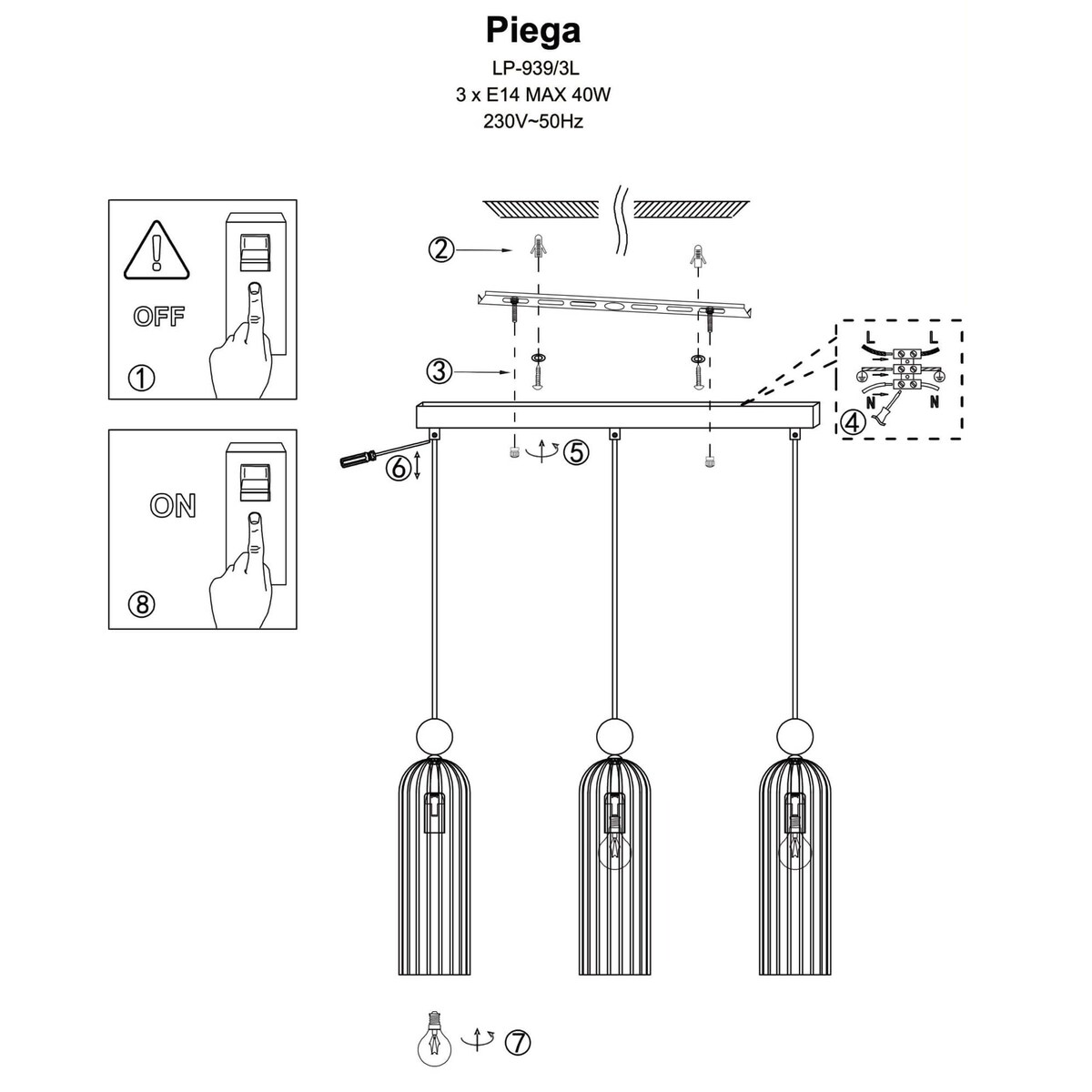 Lampa wisząca Piega przydymiony zwis salonowy na listwie