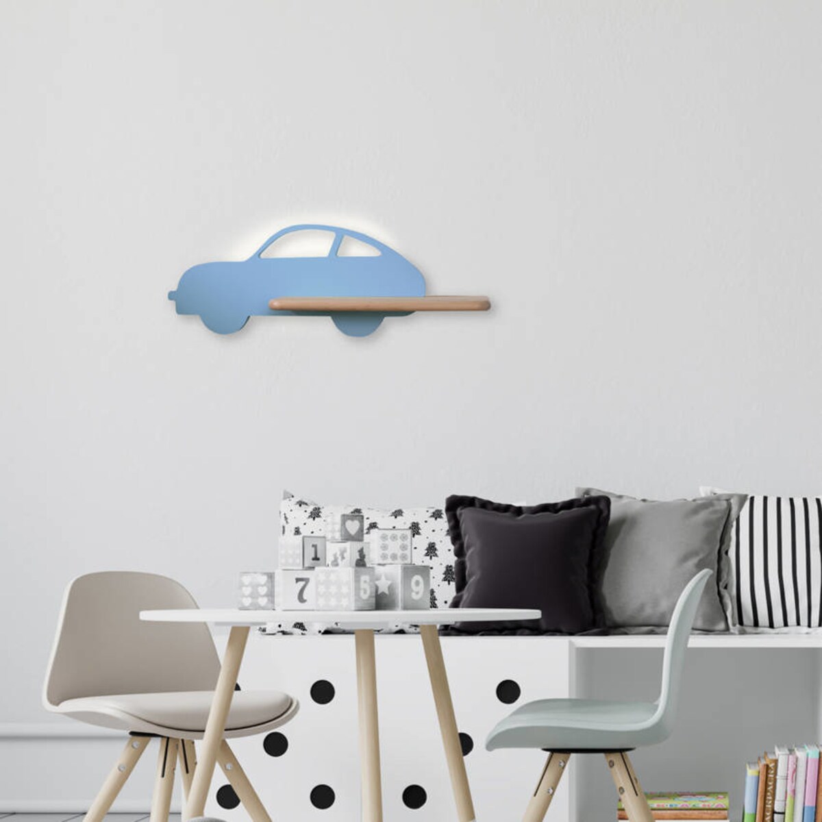 Drewniana LAMPA ścienna Kids Car 21-84798 Candellux dekoracyjna OPRAWA dziecięca LED 5W 4000K półka samochód niebieski drewno