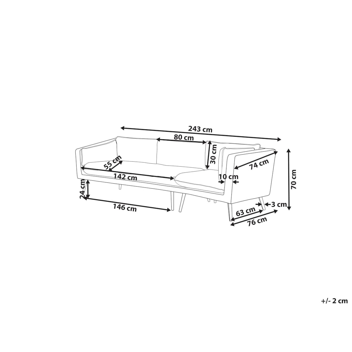 Sofa ogrodowa 3-osobowa lewostronna szara LORETELLO