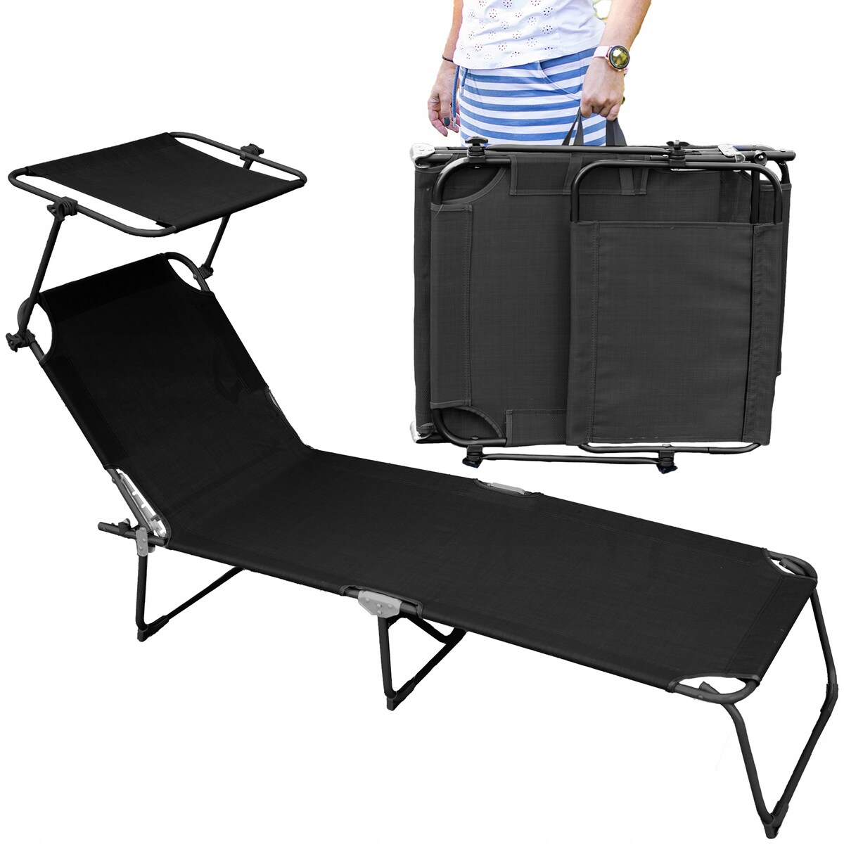 Leżanka ogrodowa składana w walizkę z zadaszeniem