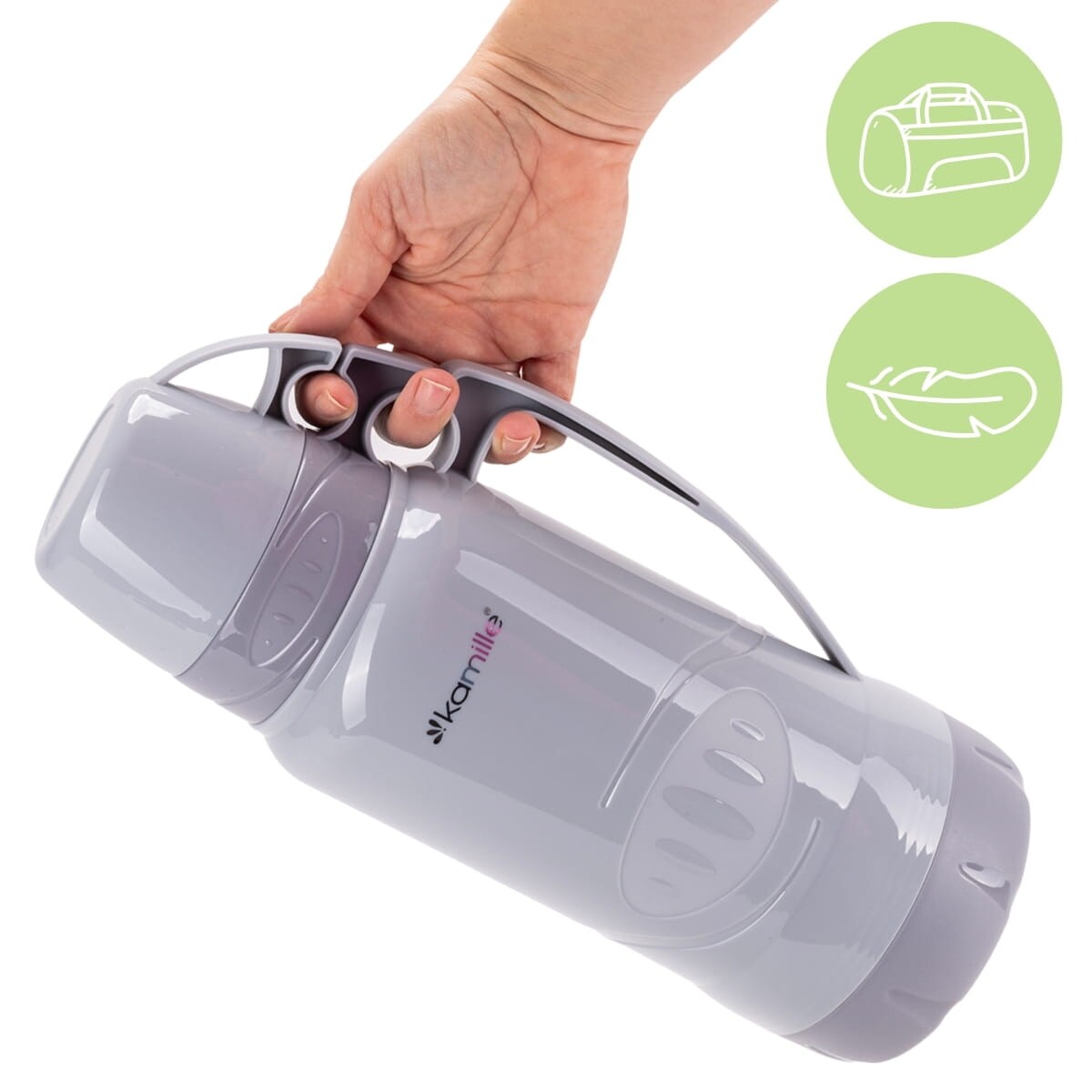 Termos ze szklanym wkładem uchwytem i kubeczkami 1.8L KAMILLE