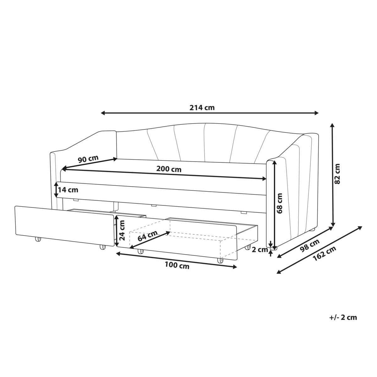 Łóżko dzienne tapicerowane 90 x 200 cm czerwone VITTEL