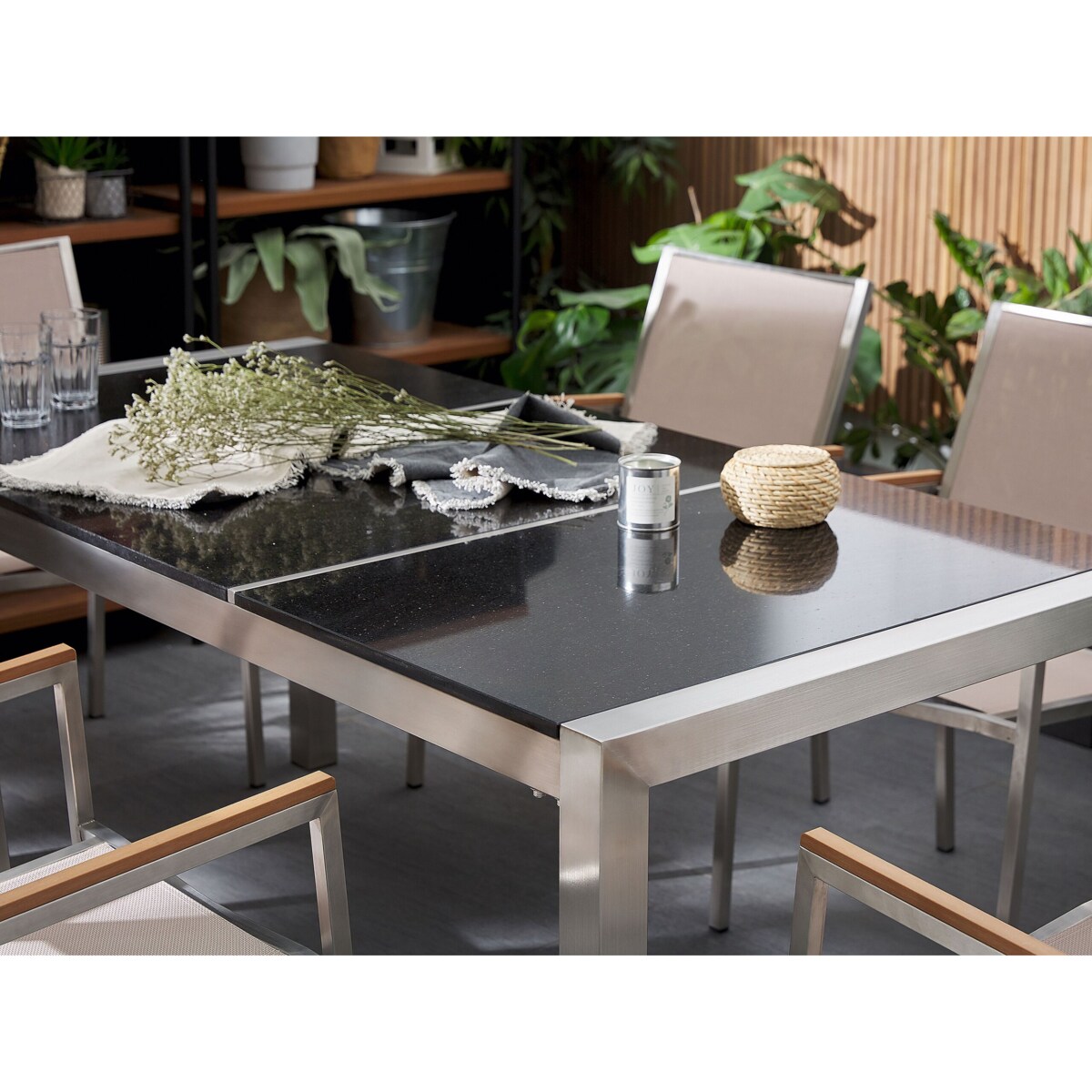 Stół ogrodowy granitowy dzielony blat 180 x 90 cm czarny GROSSETO