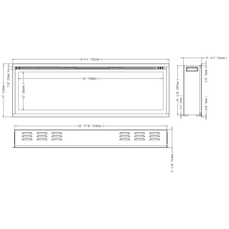 Kominek elektryczny AFLAMO Royal 50 - ścienny i do zabudowy - 126x43x15 cm - kominek LED z funkcją grzania 750/1500 W