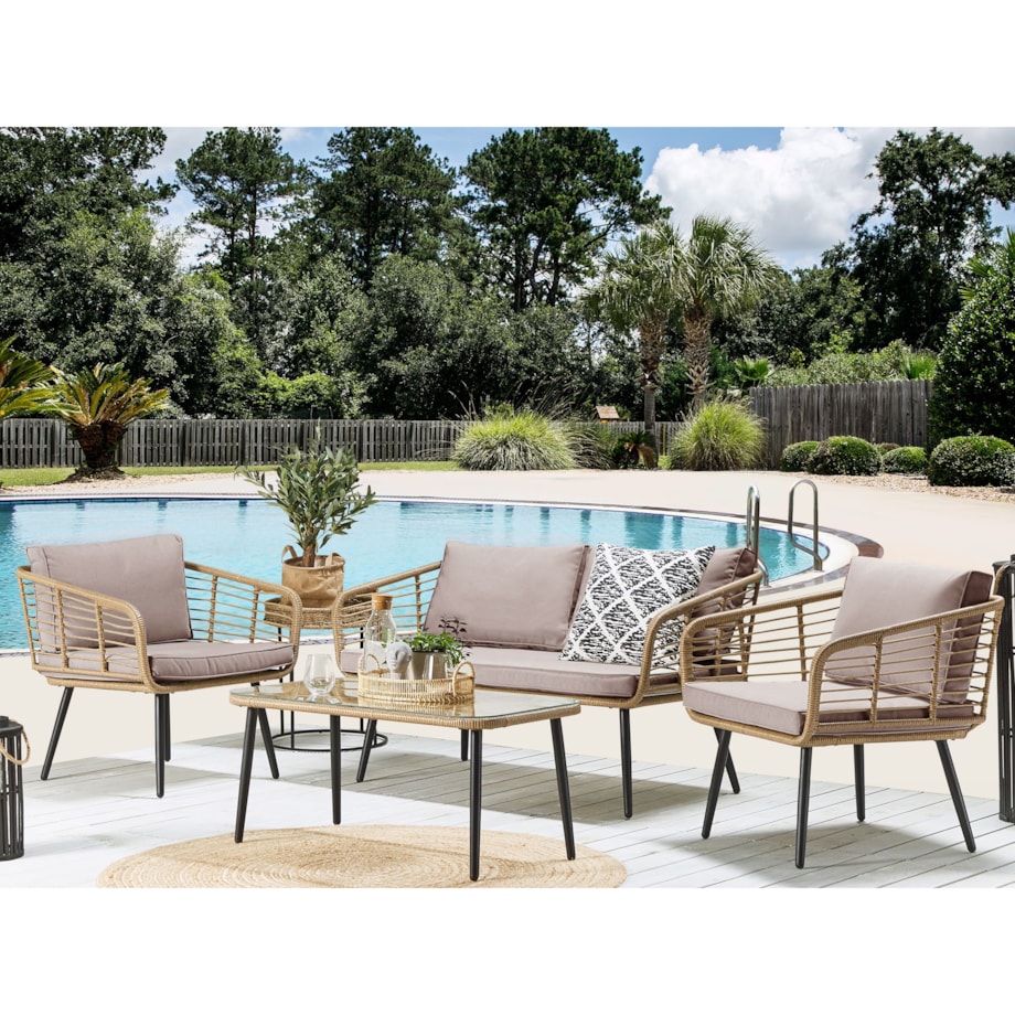 Zestaw ogrodowy ze stolikiem dla 4 osób CORINTH II Technorattan Naturalny