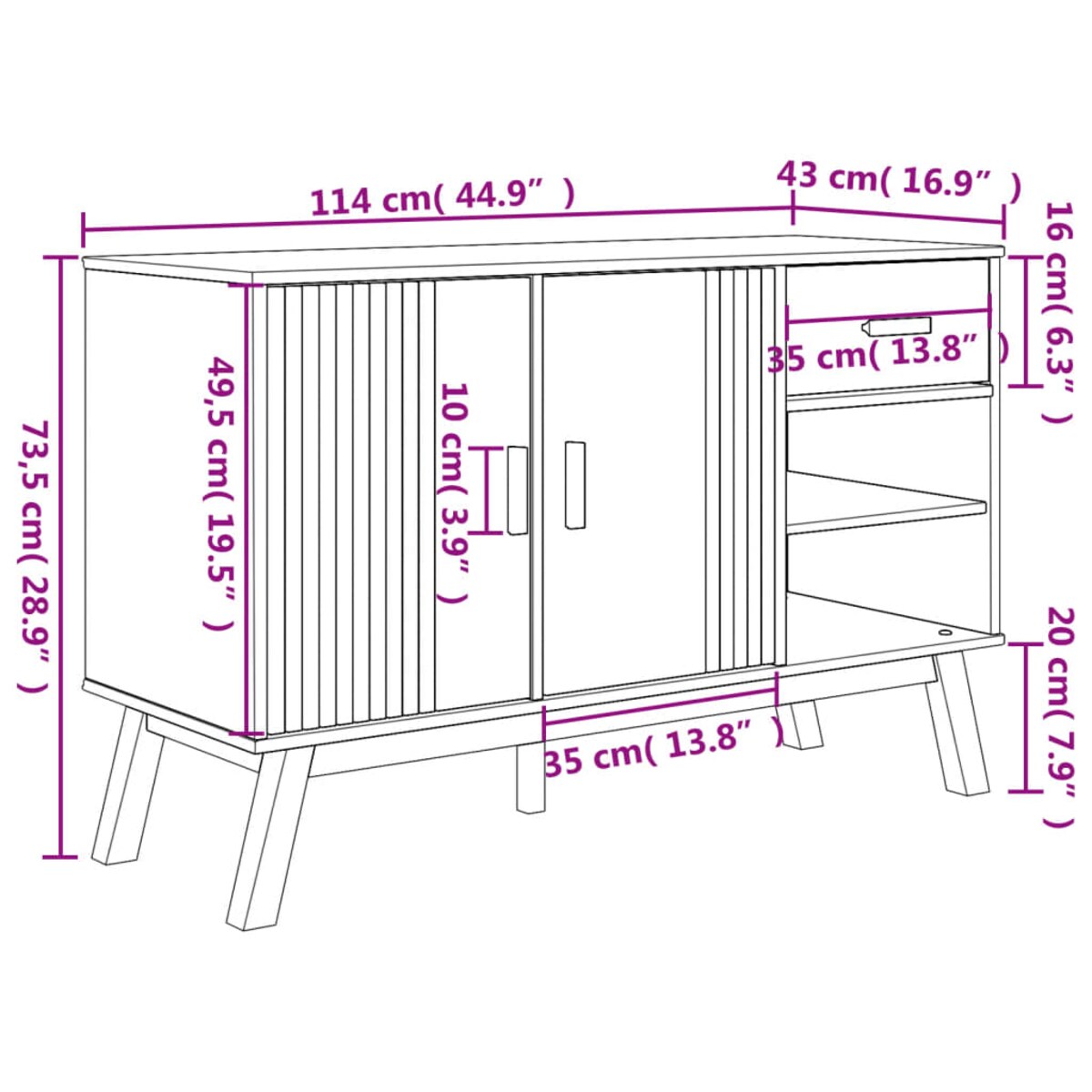 vidaXL Komoda OLDEN, szaro-brązowa, 114x43x73,5cm, lite drewno sosnowe