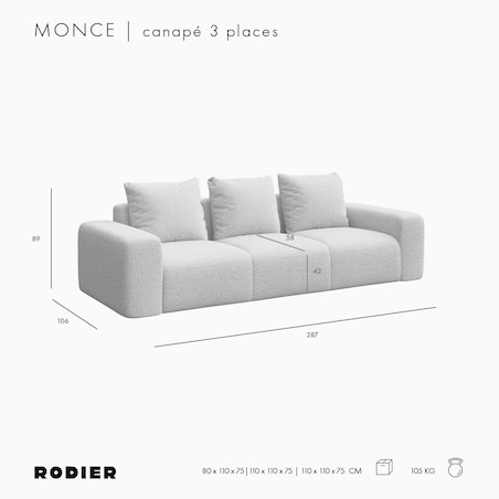 Monce Sofa 3 osobowa jasnoszara
