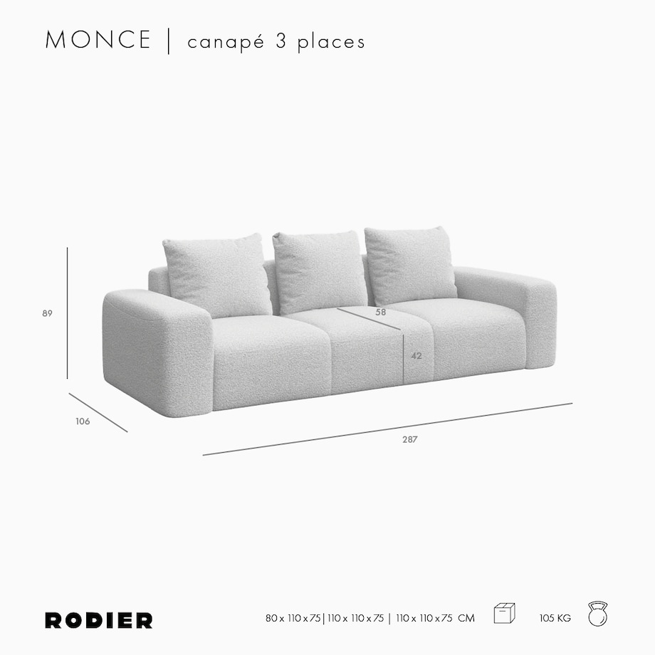 Monce Sofa 3 osobowa jasnoszara
