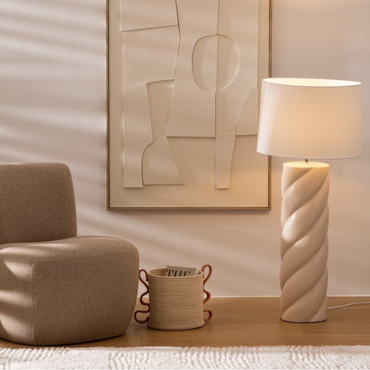 Lampa podłogowa ceramiczna beżowa 102 cm