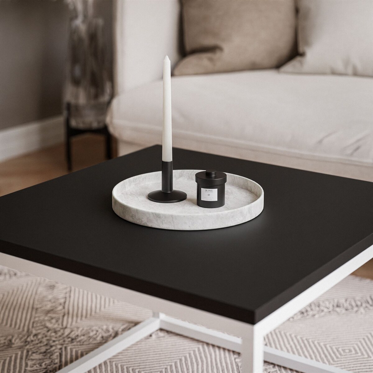 Stolik kawowy YOSHI 60 cm biały czarny mat