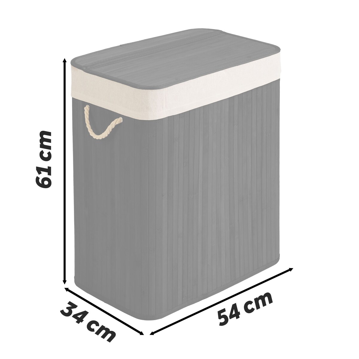 Massido, bambusowy kosz na pranie z pokrywą dwukomorowy 100l, czarny 61x54x34 cm