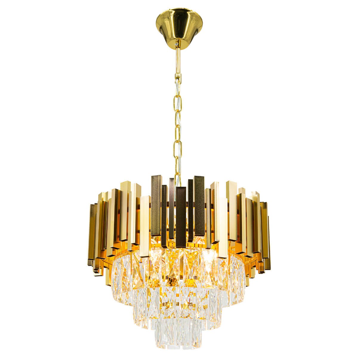 Zwieszana lampa pałacowa Valetta 6268/4 TR do jadalni glamour złota