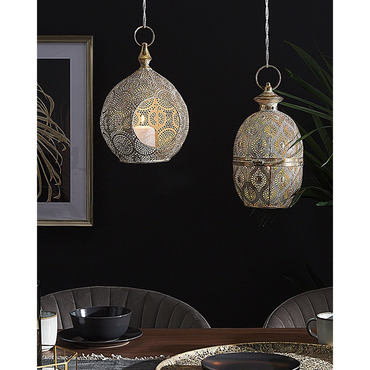 Lampion metalowy 34 cm złoty AMORGOS