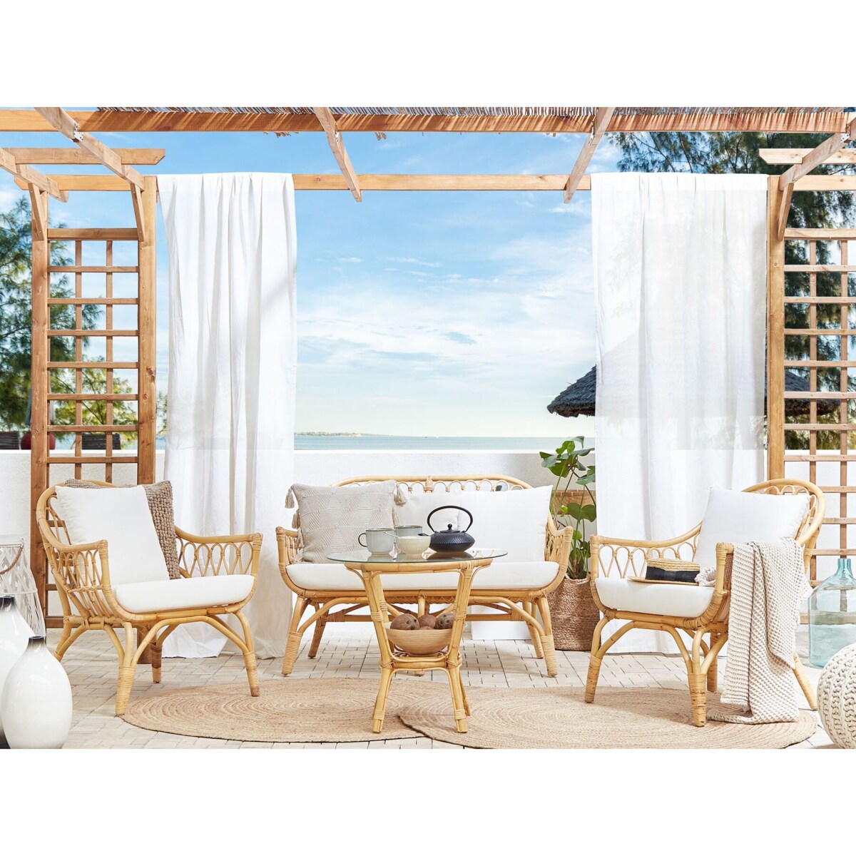 Zestaw ogrodowy rattanowy 4-osobowy naturalny SIBARI