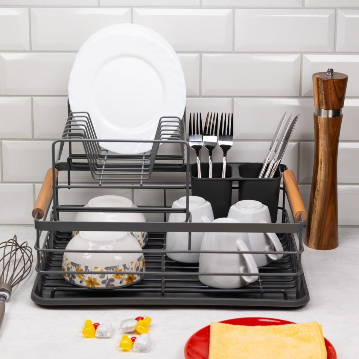 Suszarka do naczyń dwupoziomowa szara Ociekacz 43x32x27cm KINGHOFF