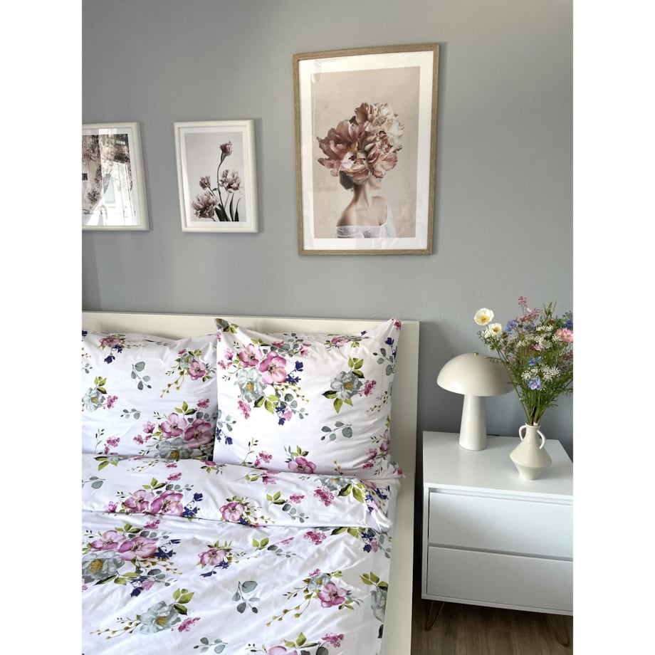 Pościel bawełniana satynowa 140x200 cm Kwiaty jabłonka Białe Polska