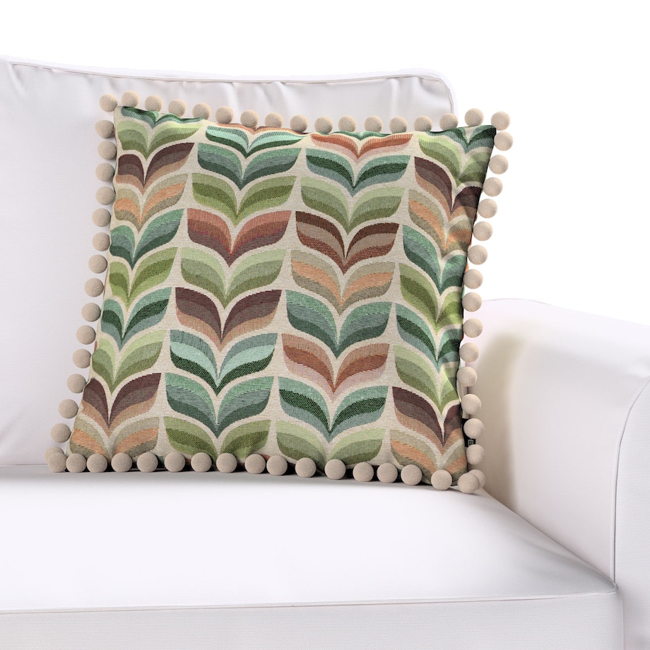 Poszewka Wera na poduszkę 45x45 zielono-beżowy motyw roślinny